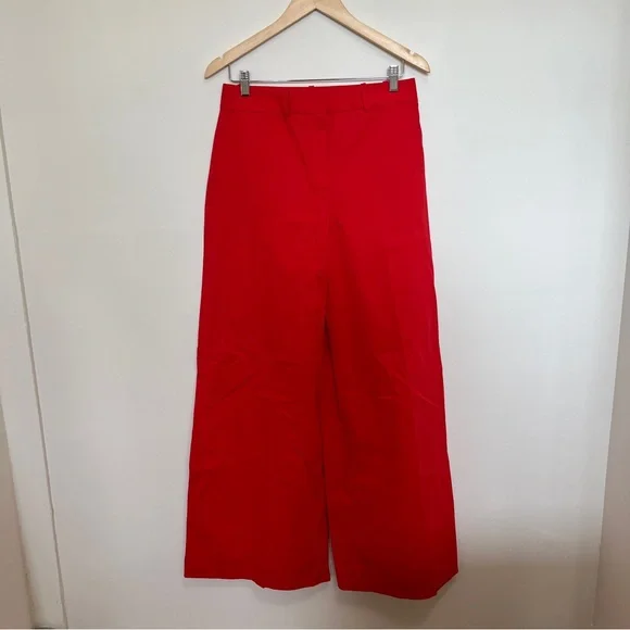 Theory Womens Red High Rise Stretch Wide Leg Pants Soft Chino NWOT Size 6 - Picture 2 of 6